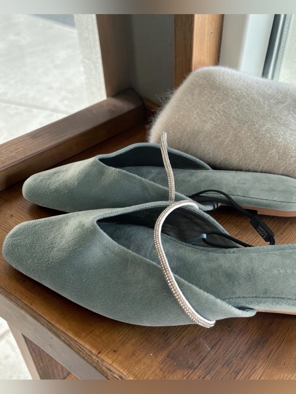 Zara Home Light Blue Green Velvet Mules - Picture 8 of 15